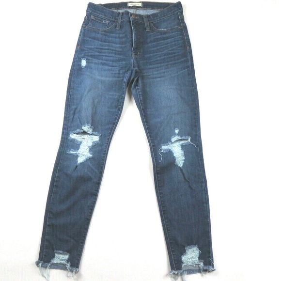 MADEWELL 9" High Rise Skinny Distressed Raw Hems Jeans - Picture 1 of 6